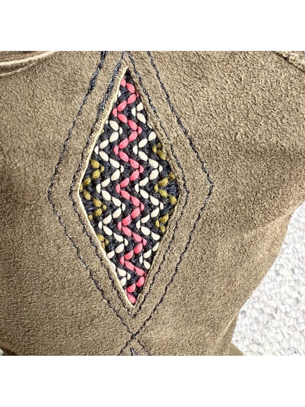 Vtg 80s Kaufman Canada green suede embroidered tassel western mid calf boots 8 - Picture 9 of 15